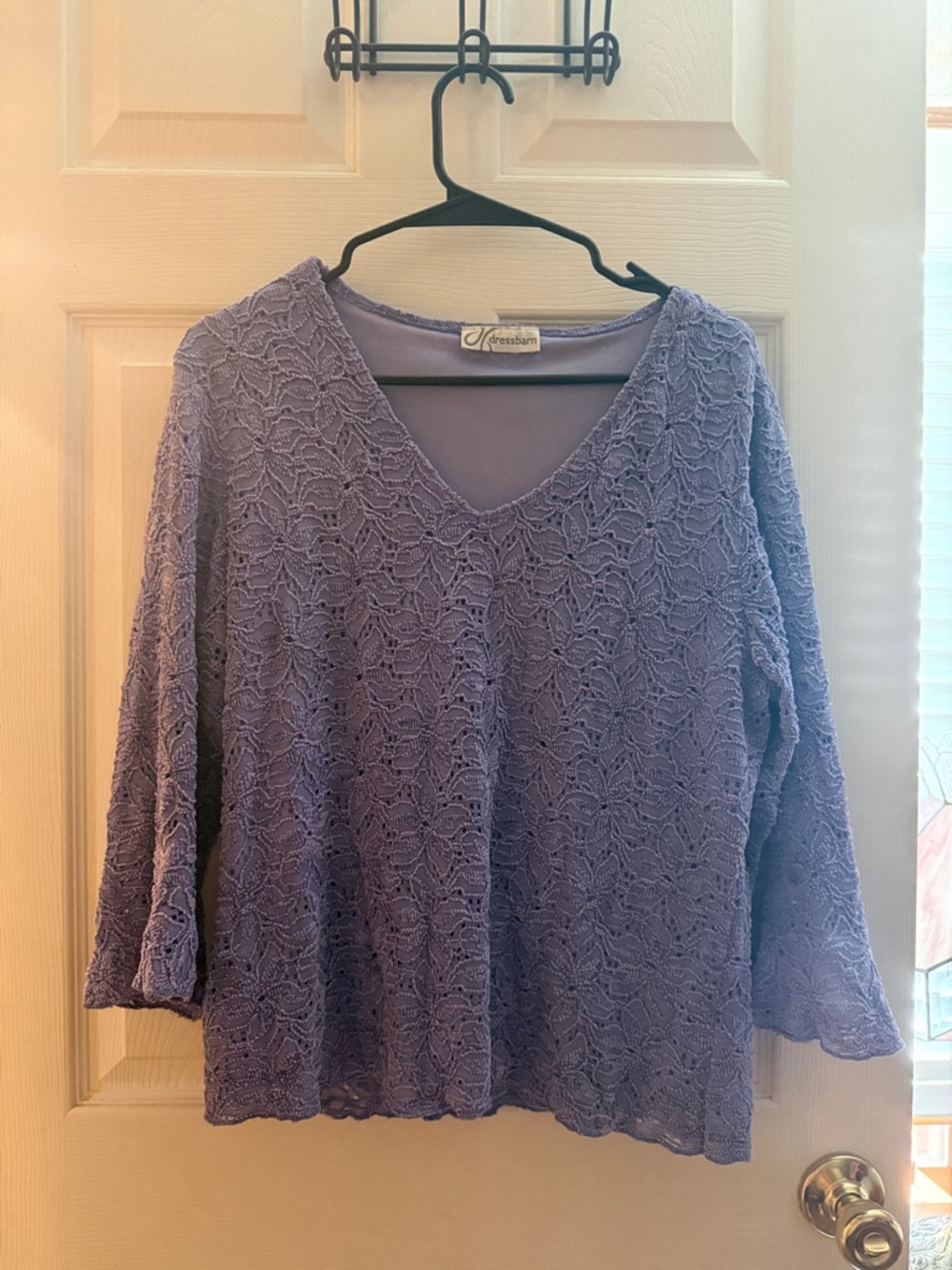 dressbarn Lavender Lace V-Neck Pullover Top Large
